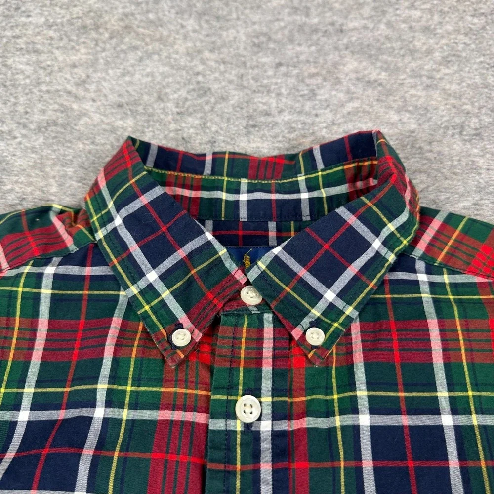 Ralph Lauren Button Down Shirt Long Sleeve Natural Stretch Plaid Boys XL 18/20